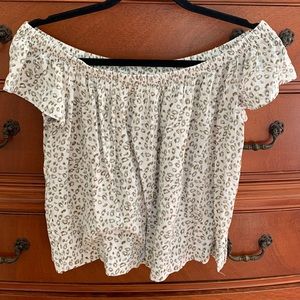 White Leopard Print Off the Shoulder Top